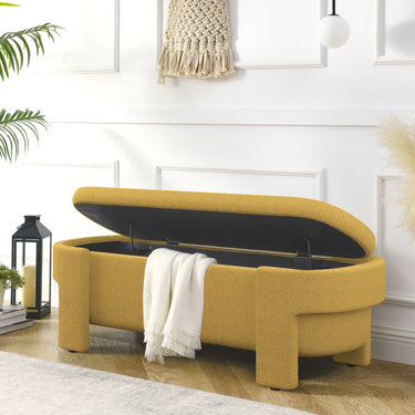 Linen Fabric Upholstered Bench with Large Storage Space